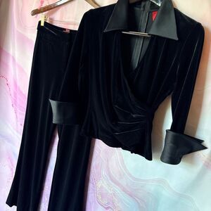 JS Collections 4 Black Velvet Velour Pants Top Formal Set Romantic Gala Evening